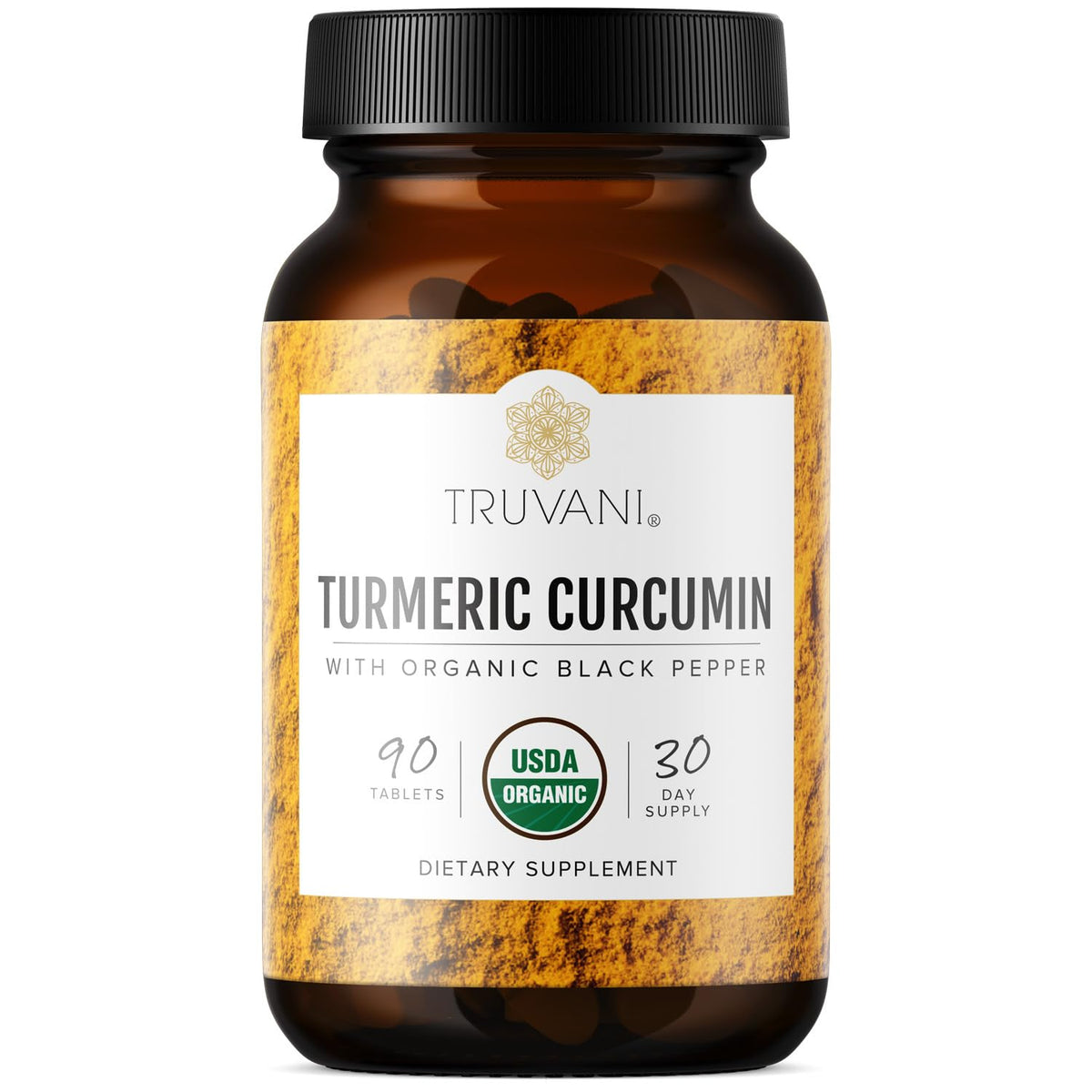 Truvani Organic Turmeric Curcumin bottle front view for easy daily supplementation