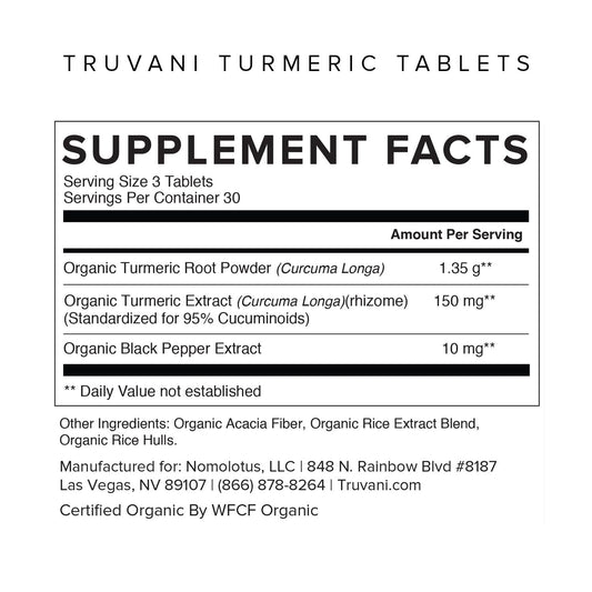 Truvani turmeric tablets close-up showing small, easy-to-swallow capsules