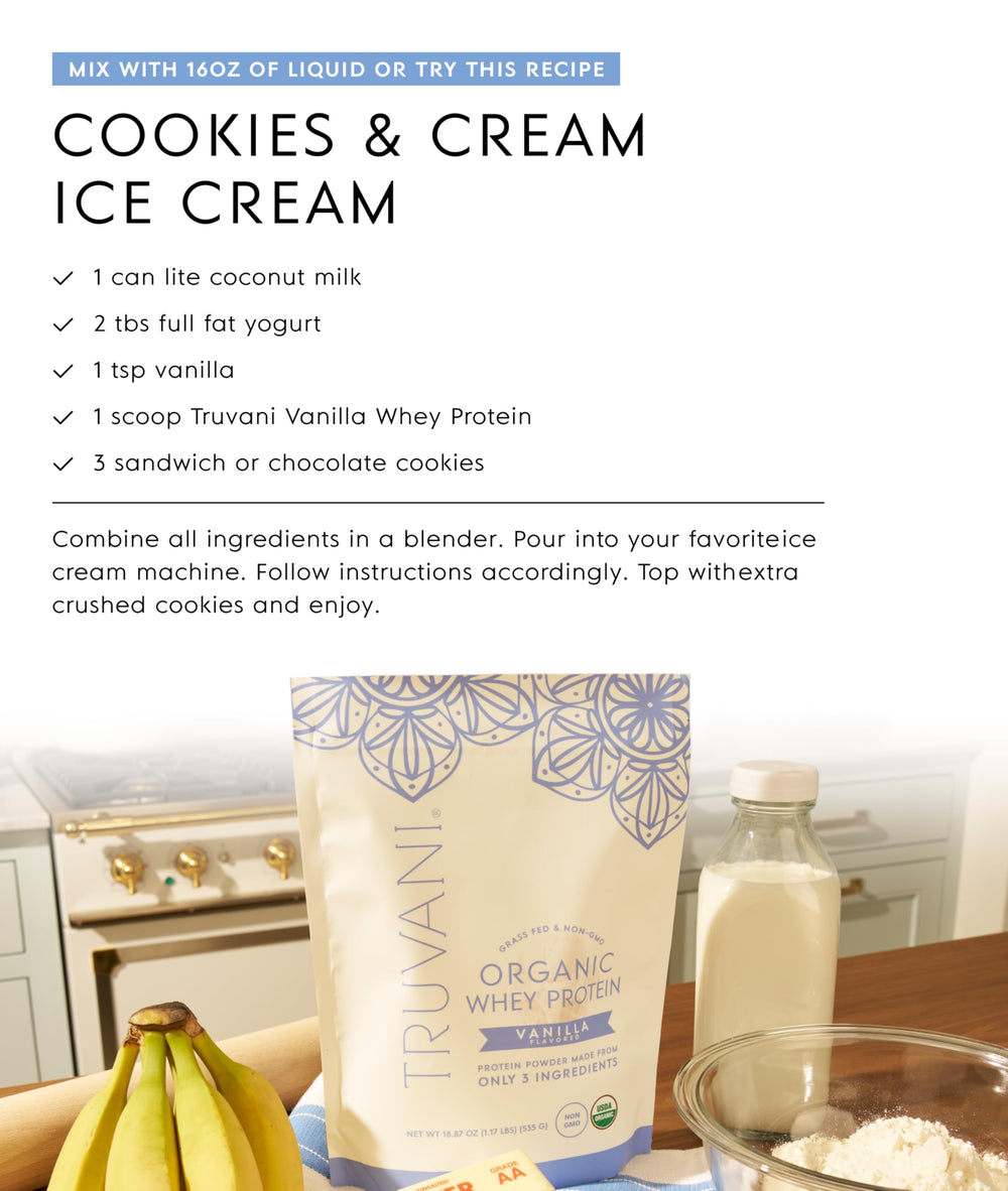 Measuring spoon with powder indicating simple daily protein routine