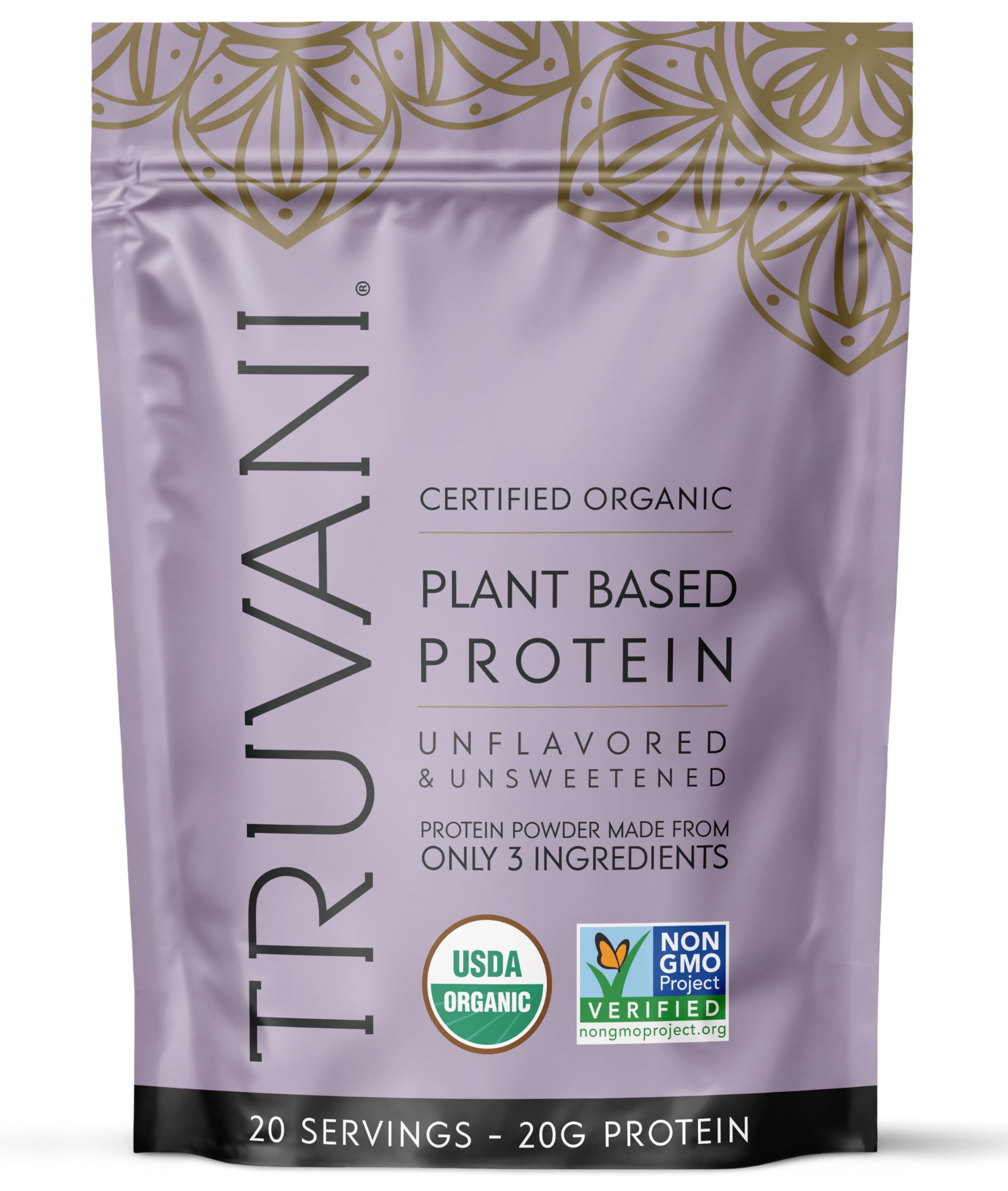 Truvani pea protein unflavored pack shows clean ingredients for everyday meals
