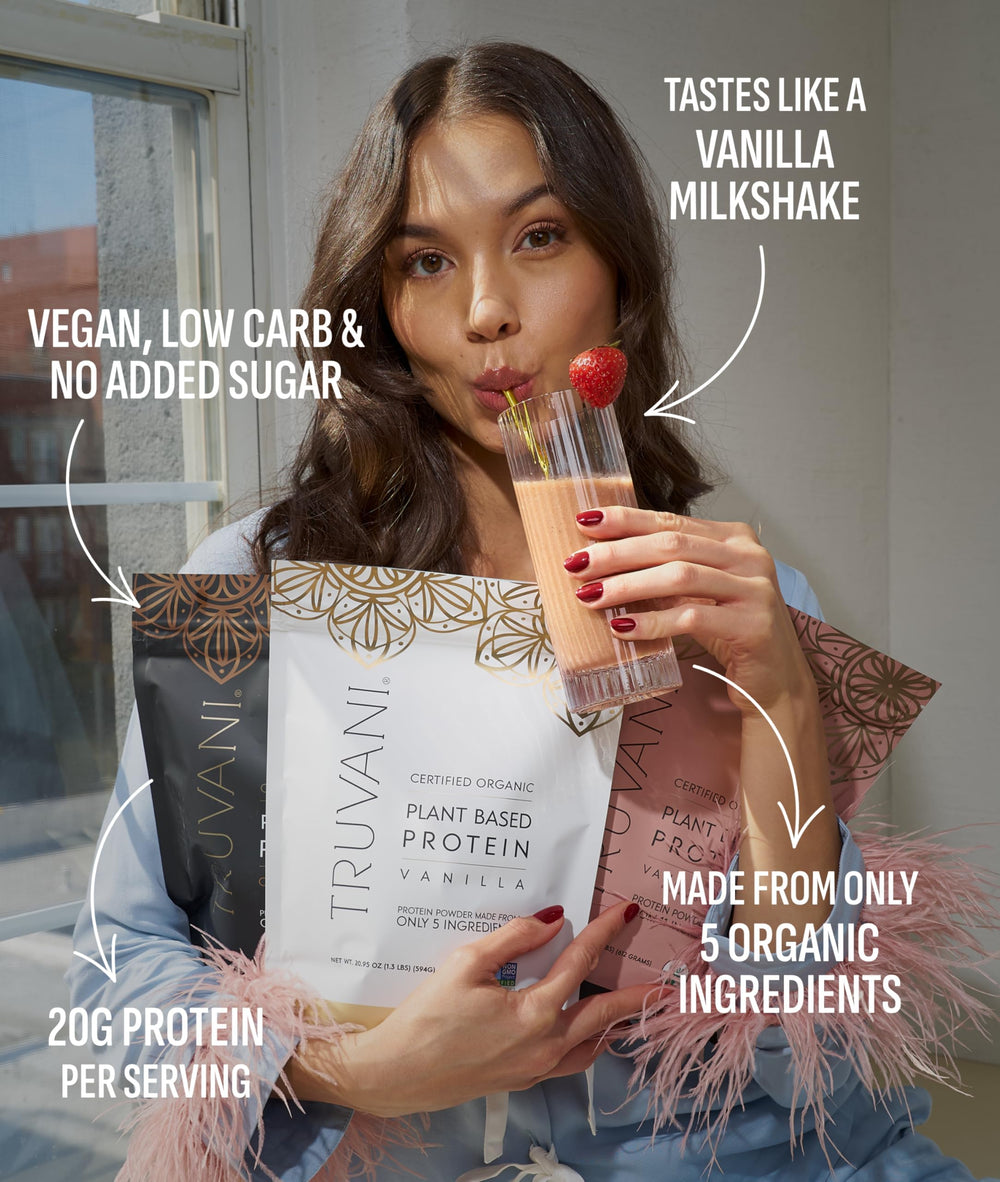 Truvani nutrition panel emphasizes organic, non-GMO protein from pea, pumpkin seed, and chia.