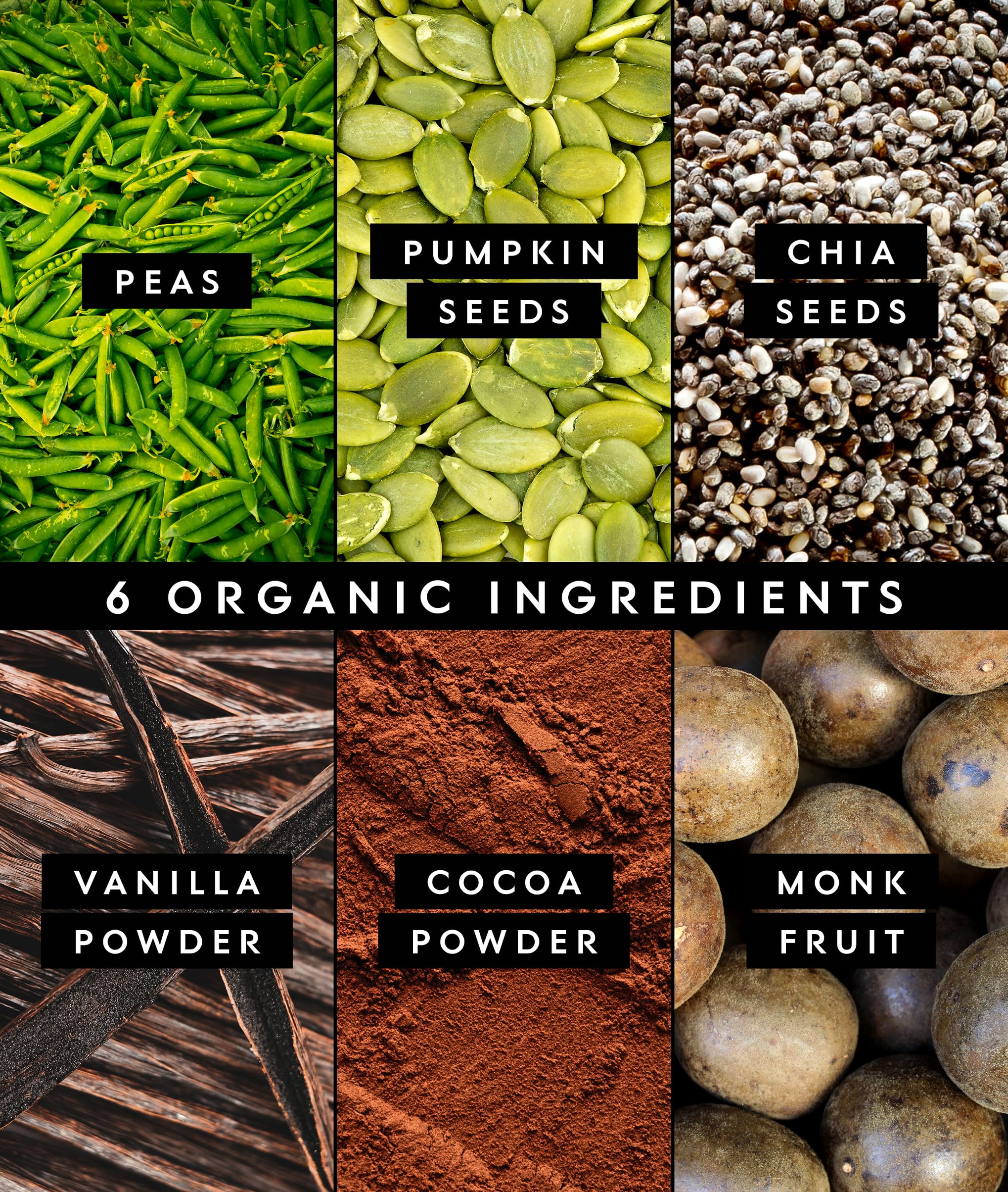 Truvani chocolate protein powder label closeup emphasizes organic, clean ingredients you can trust