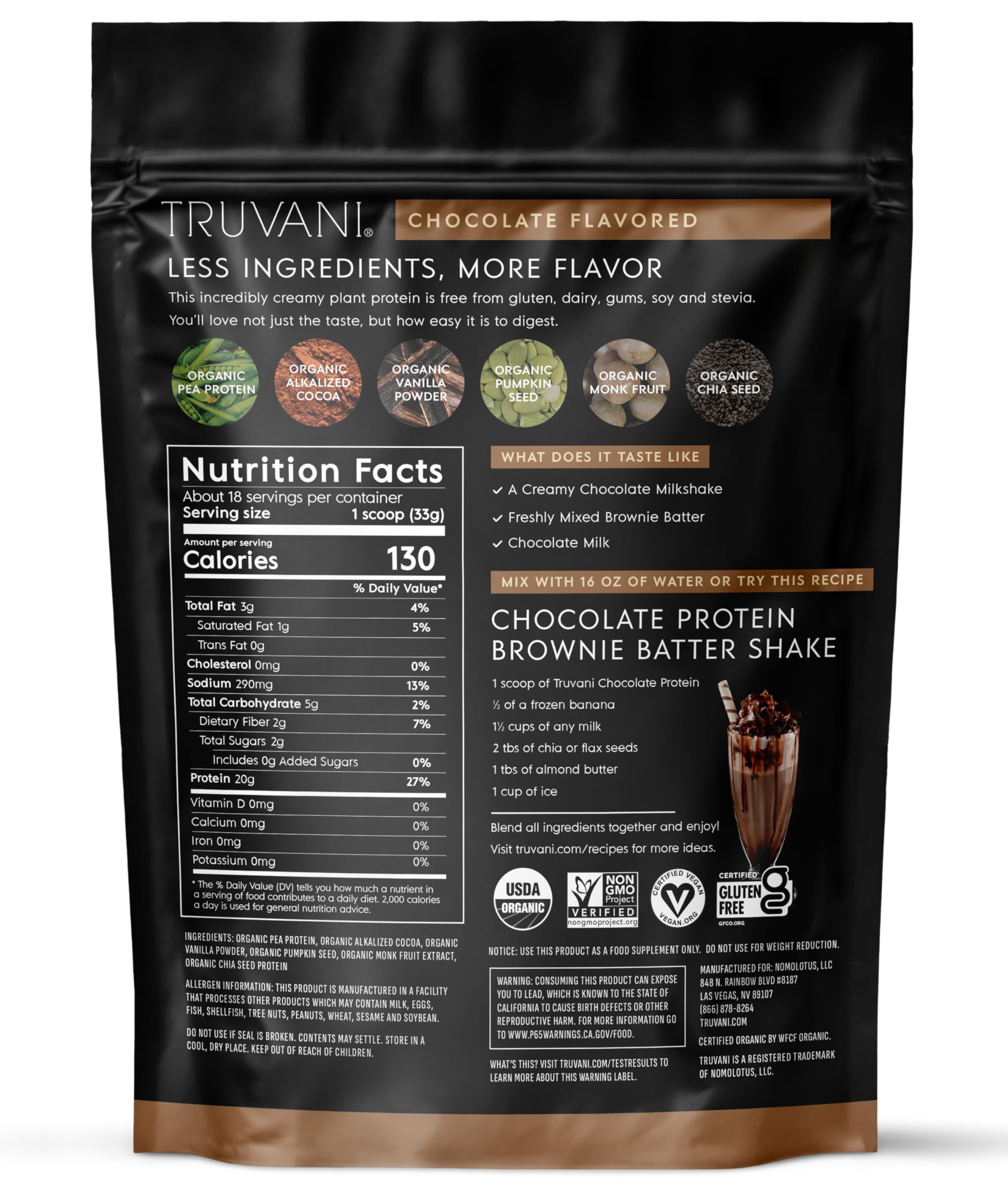 Truvani protein powder chocolate pouring shot conveys quick mix and grab-and-go
