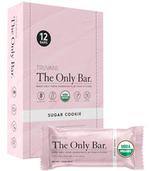 Truvani Sugar Cookie Bar packaging in a 12-pack for easy on-the-go snacking.