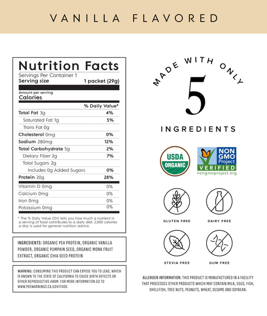Truvani travel packets provide convenient single-serve vanilla protein on the go.