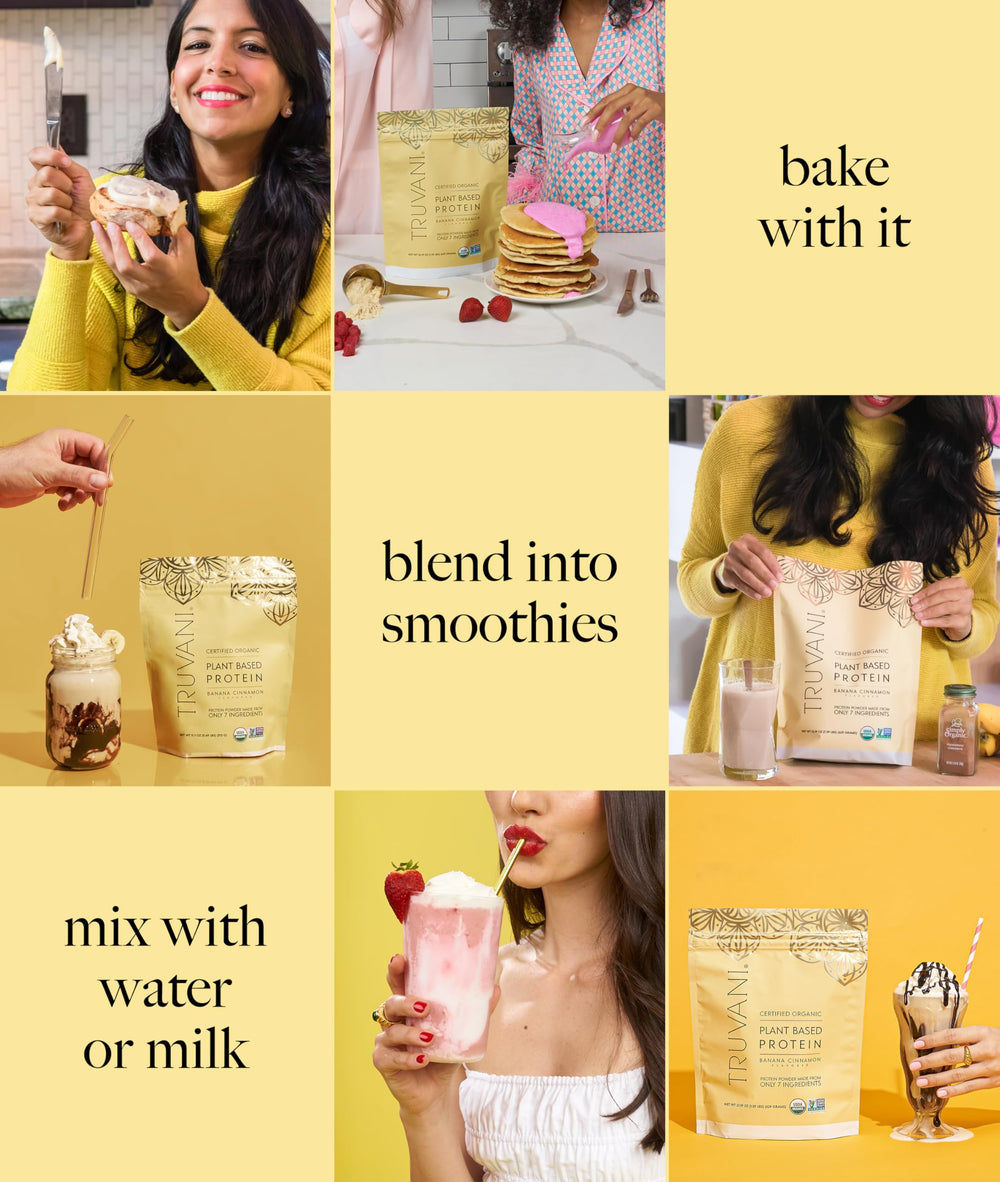 Truvani banana cinnamon scoop with powder suggests a quick protein boost