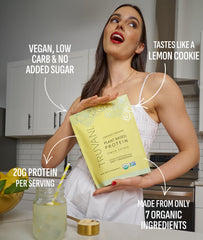 Truvani Lemon Cookie shaker bottle ready for on-the-go protein shakes.