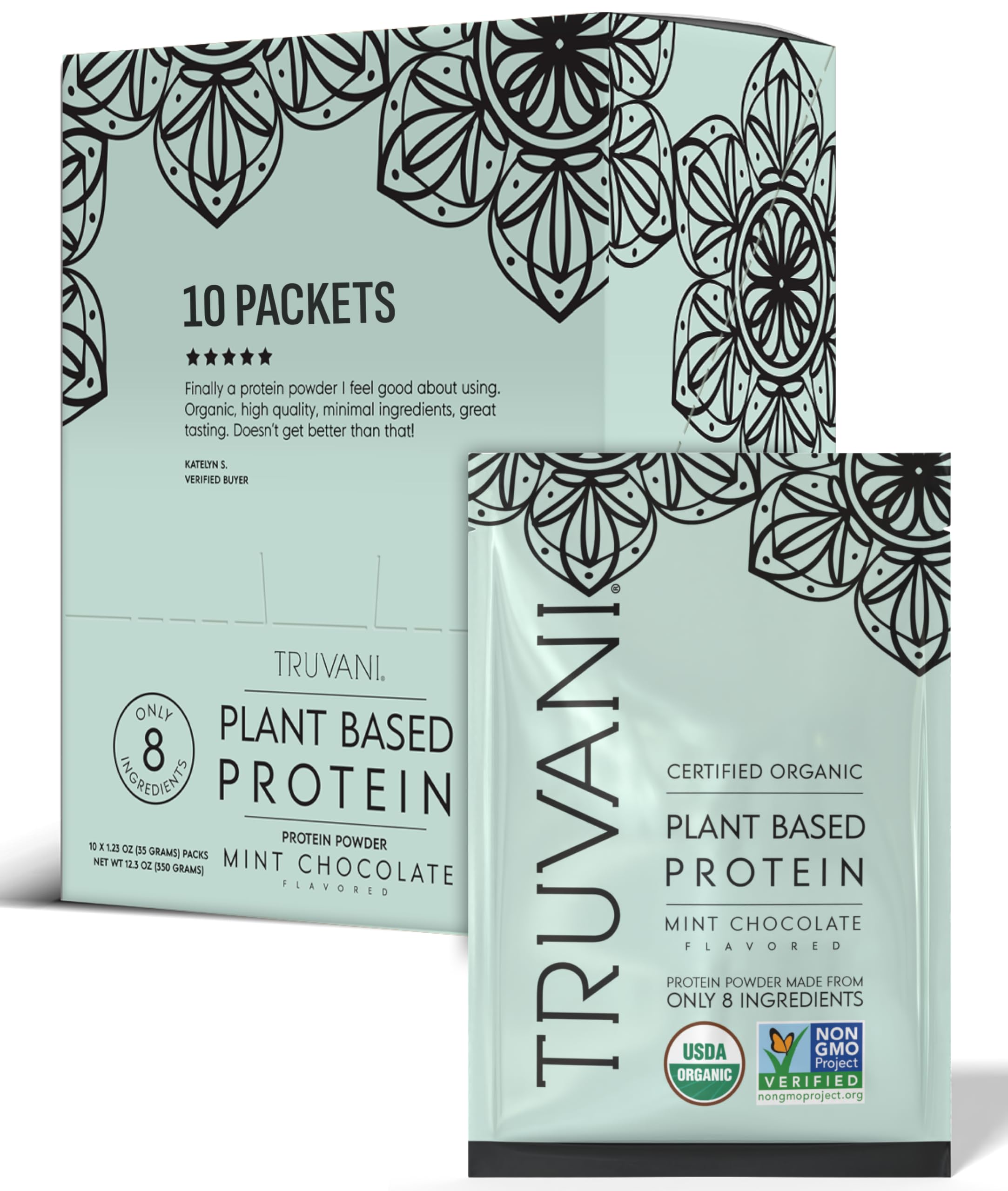 Truvani Mint Chocolate vegan pea protein packet for on-the-go protein boost