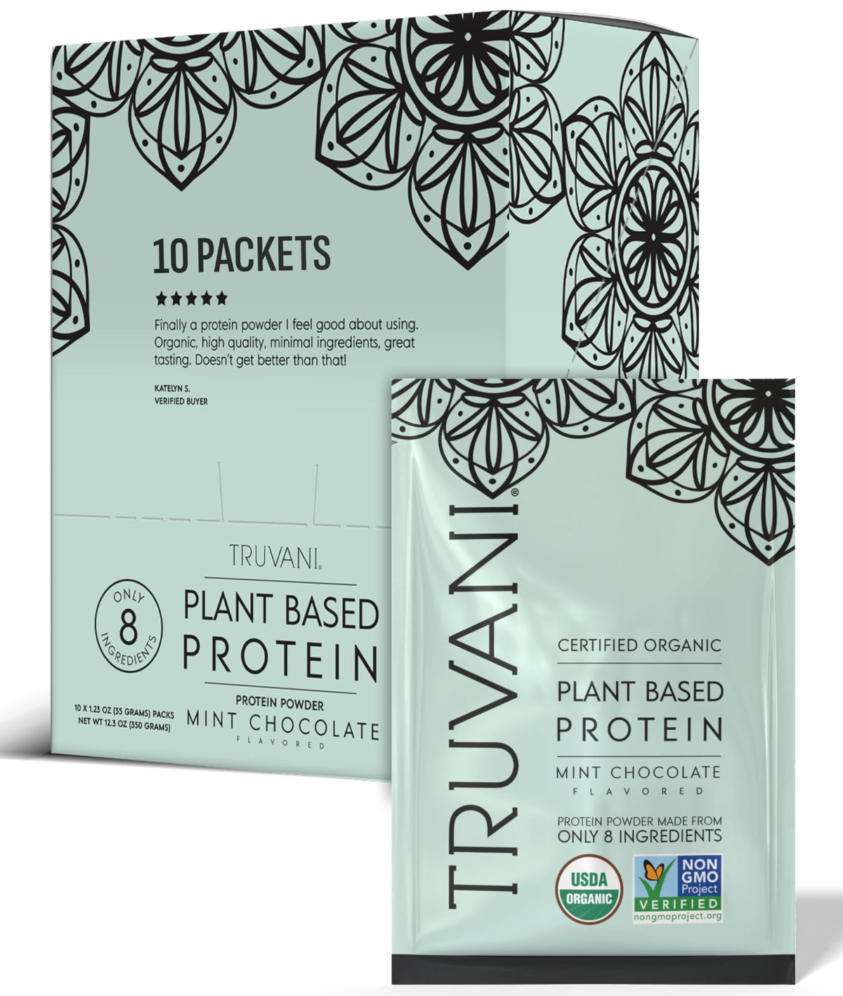 Truvani Mint Chocolate vegan pea protein packet for on-the-go protein boost