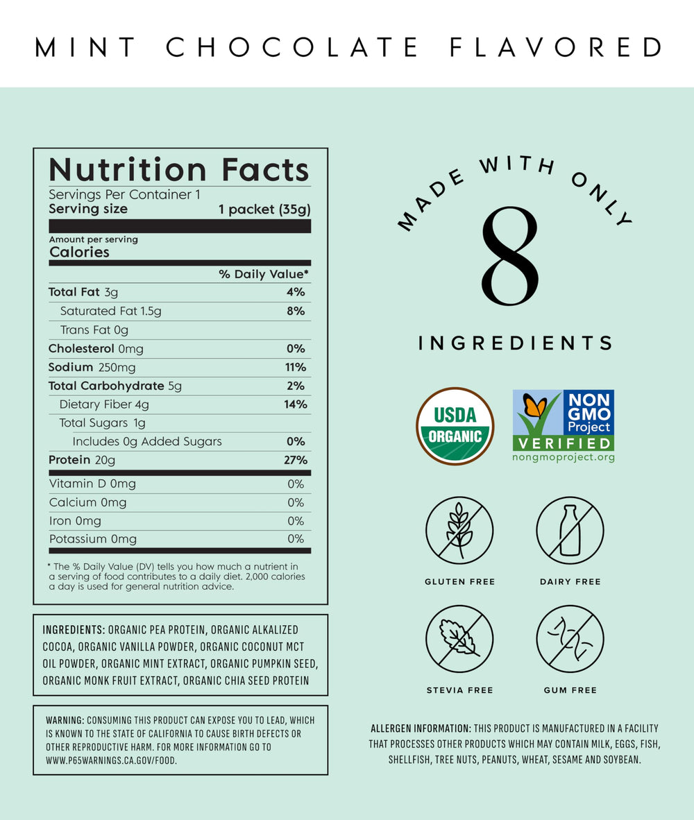 Truvani Mint Chocolate protein packet ready for smoothie mix