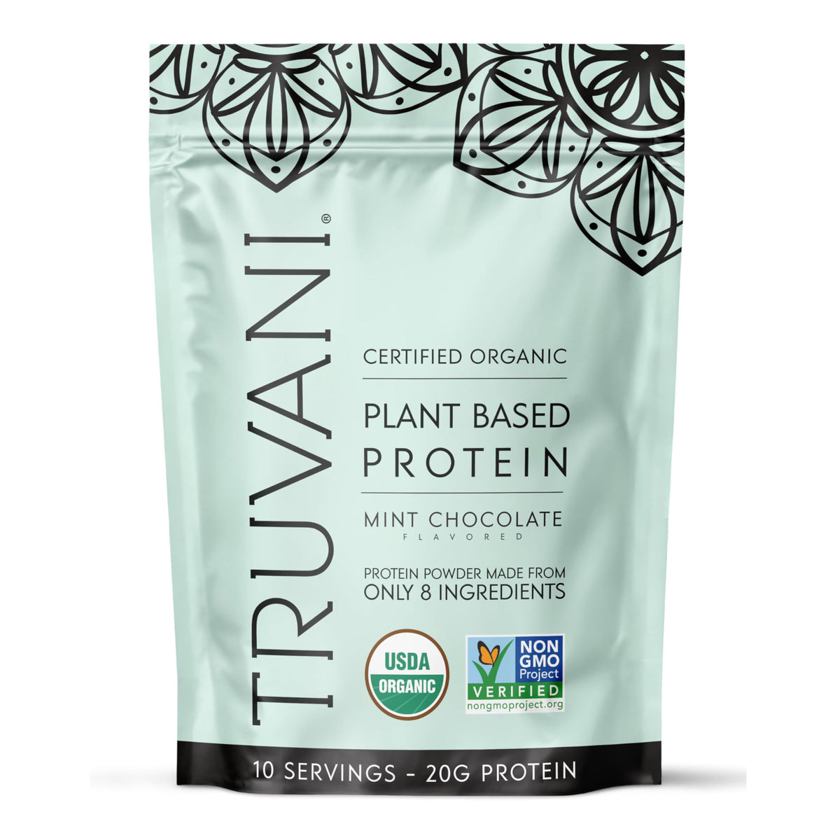 Truvani Mint Chocolate vegan pea protein powder tub for plant-based shakes