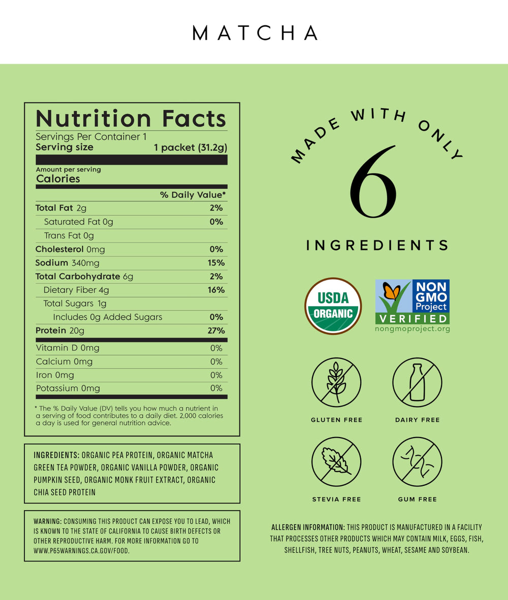 Truvani single-serve packets of matcha protein powder for on-the-go smoothies
