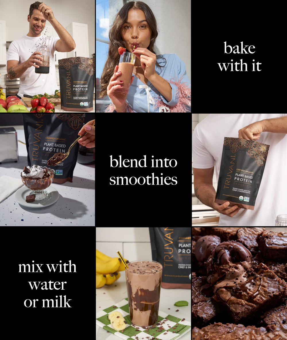 Truvani vegan protein powder chocolate bag focused on gluten-free and keto-friendly options