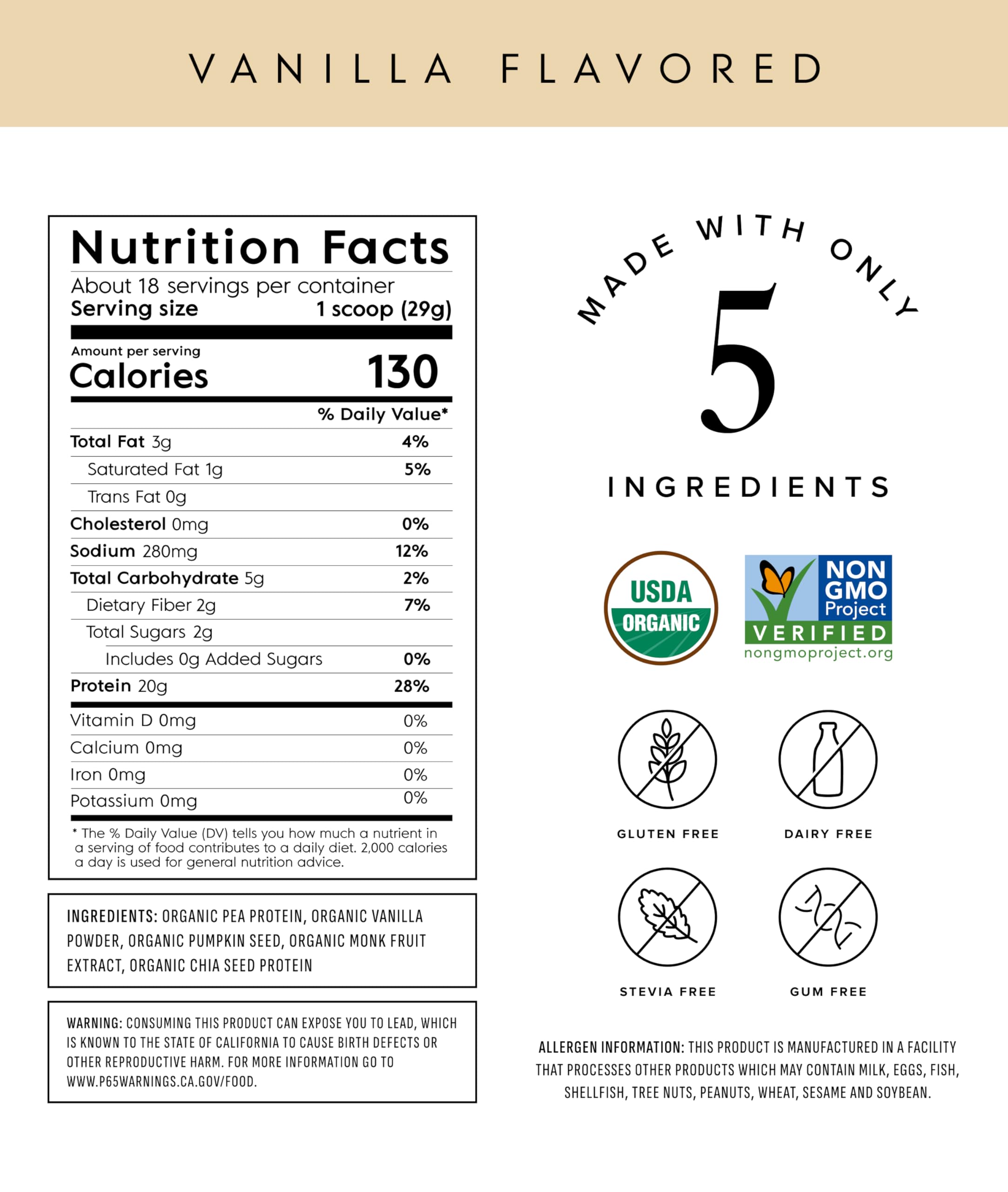 Truvani vegan vanilla protein powder pack emphasizing organic, non-GMO promise for healthy meals.