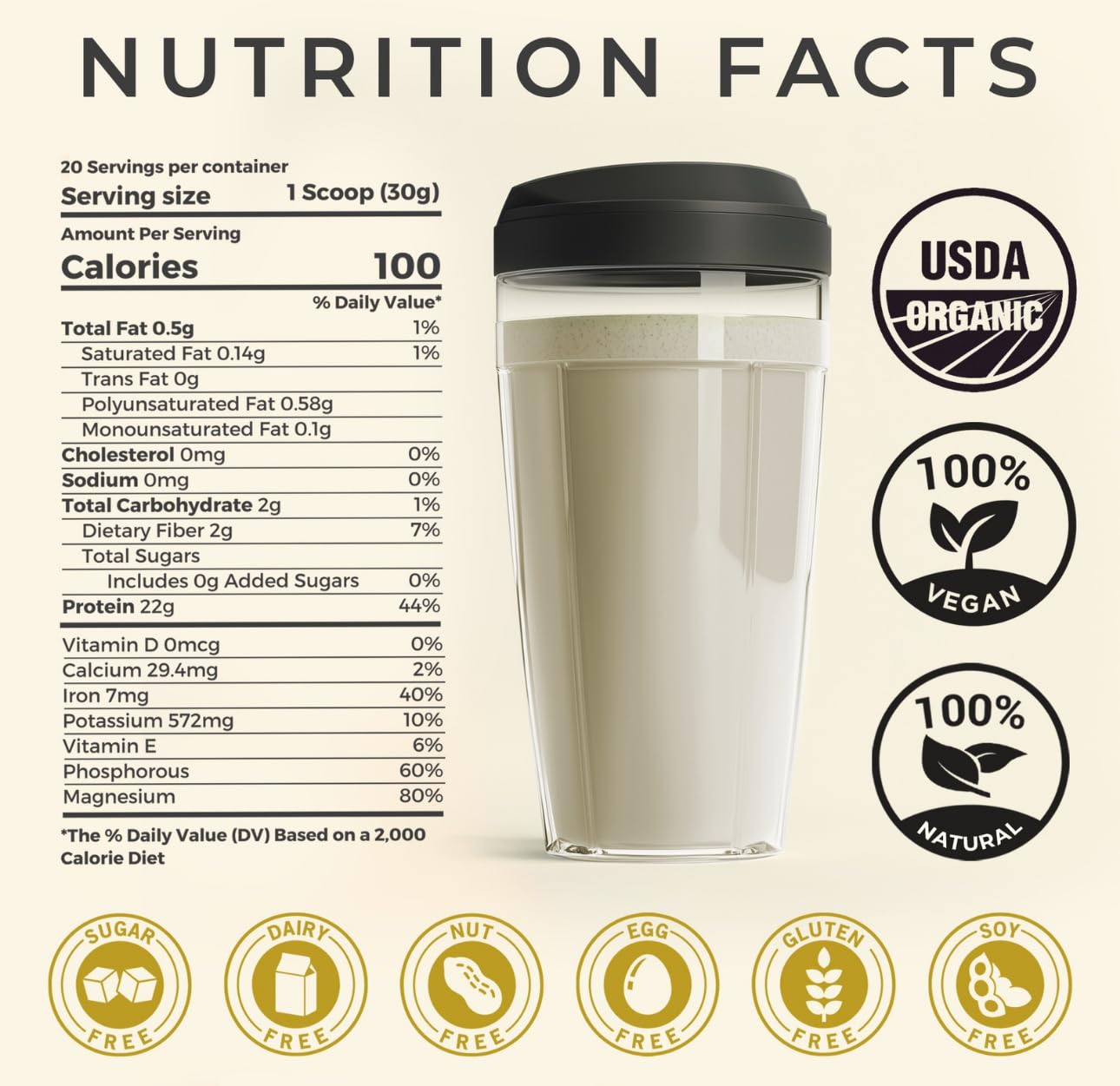 TUPAXA hemp protein in a bowl with a smoothie, neutral flavor blends easily