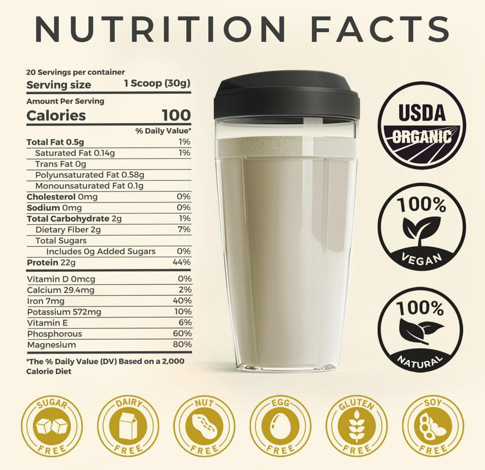 TUPAXA hemp protein in a bowl with a smoothie, neutral flavor blends easily