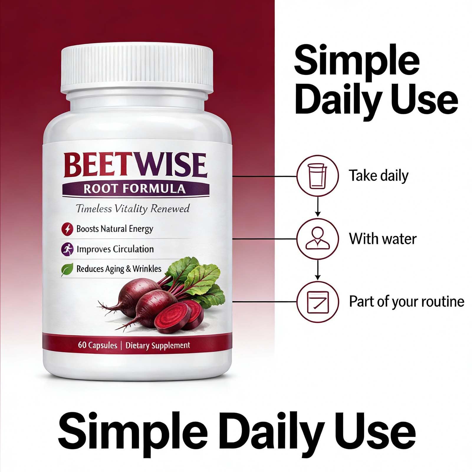 Tufonra Beetwise Root capsules arranged for convenient daily dosage.