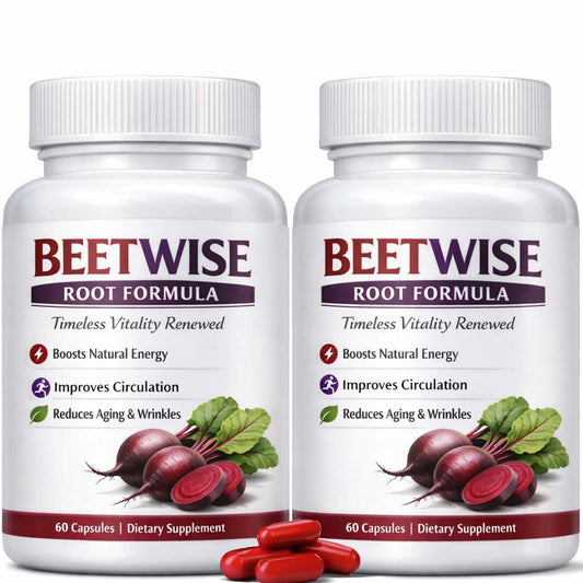 Tufonra Beetwise Root Formula bottle front with organic beetroot capsules for daily vitality.