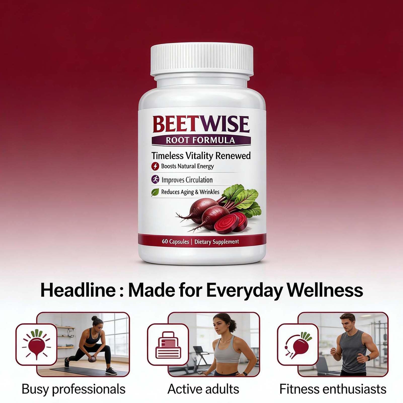 Tufonra Beetwise Root Formula organic beetroot ingredient image suggests natural daily nutrition
