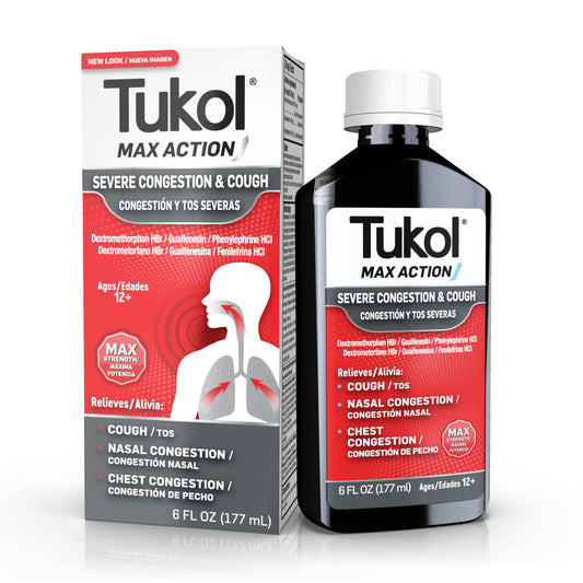 TUKOL Max bottle label showing max strength cough and congestion relief
