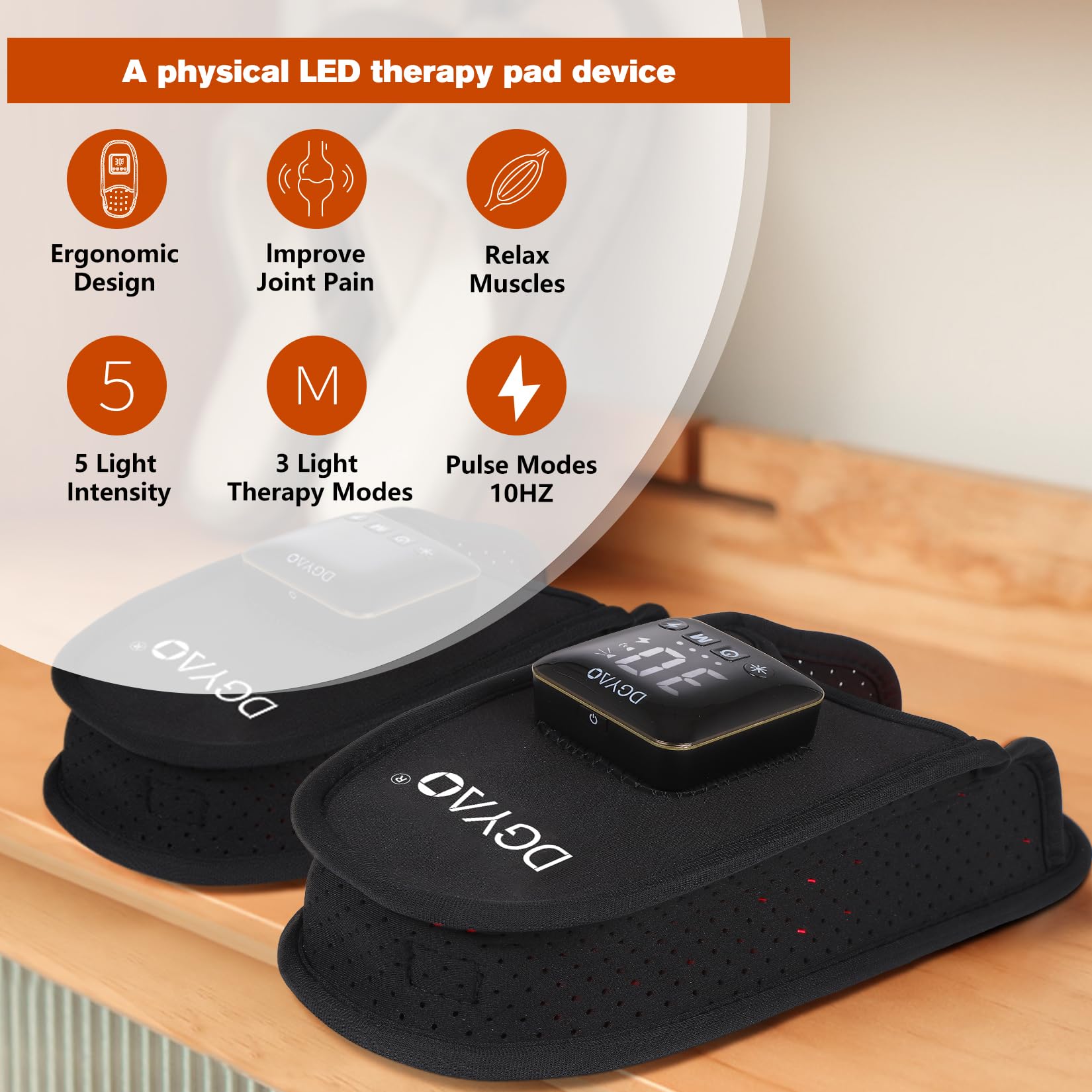 TUOB cordless red infrared foot slipper pad close-up with red and infrared LEDs