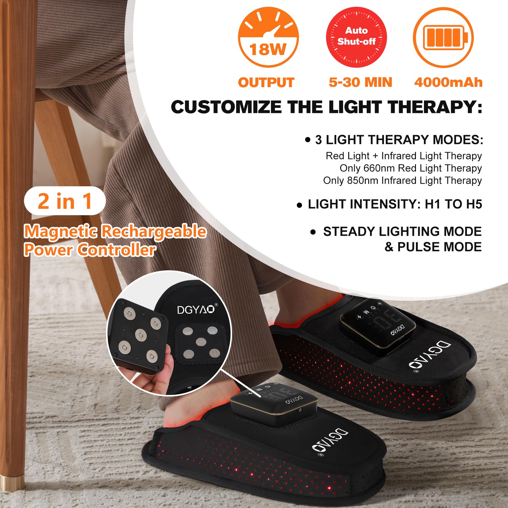 TUOB cordless red infrared foot slipper sole area close-up on soft padding