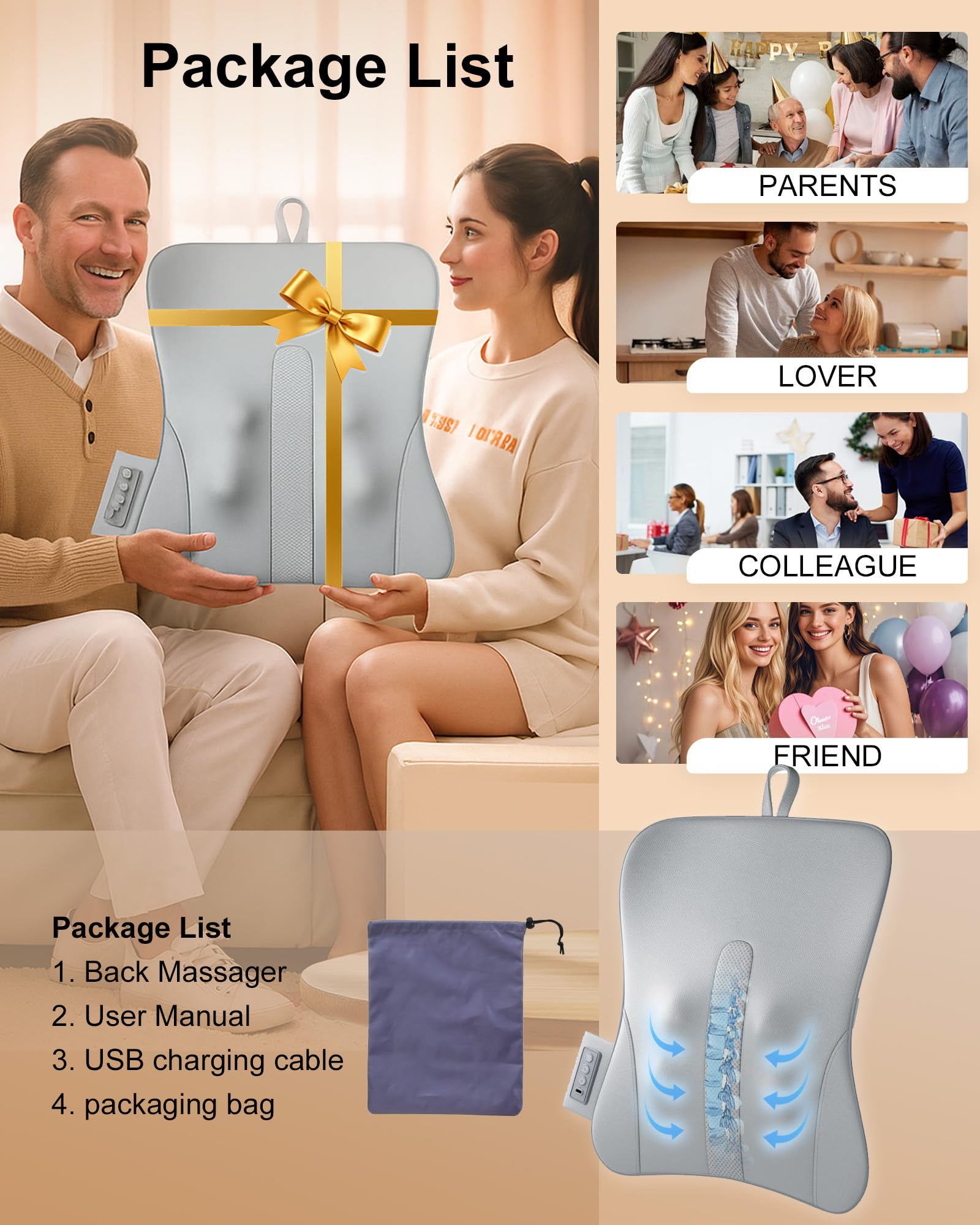 TUOSEDA portable back massager fits bag for travel relief.