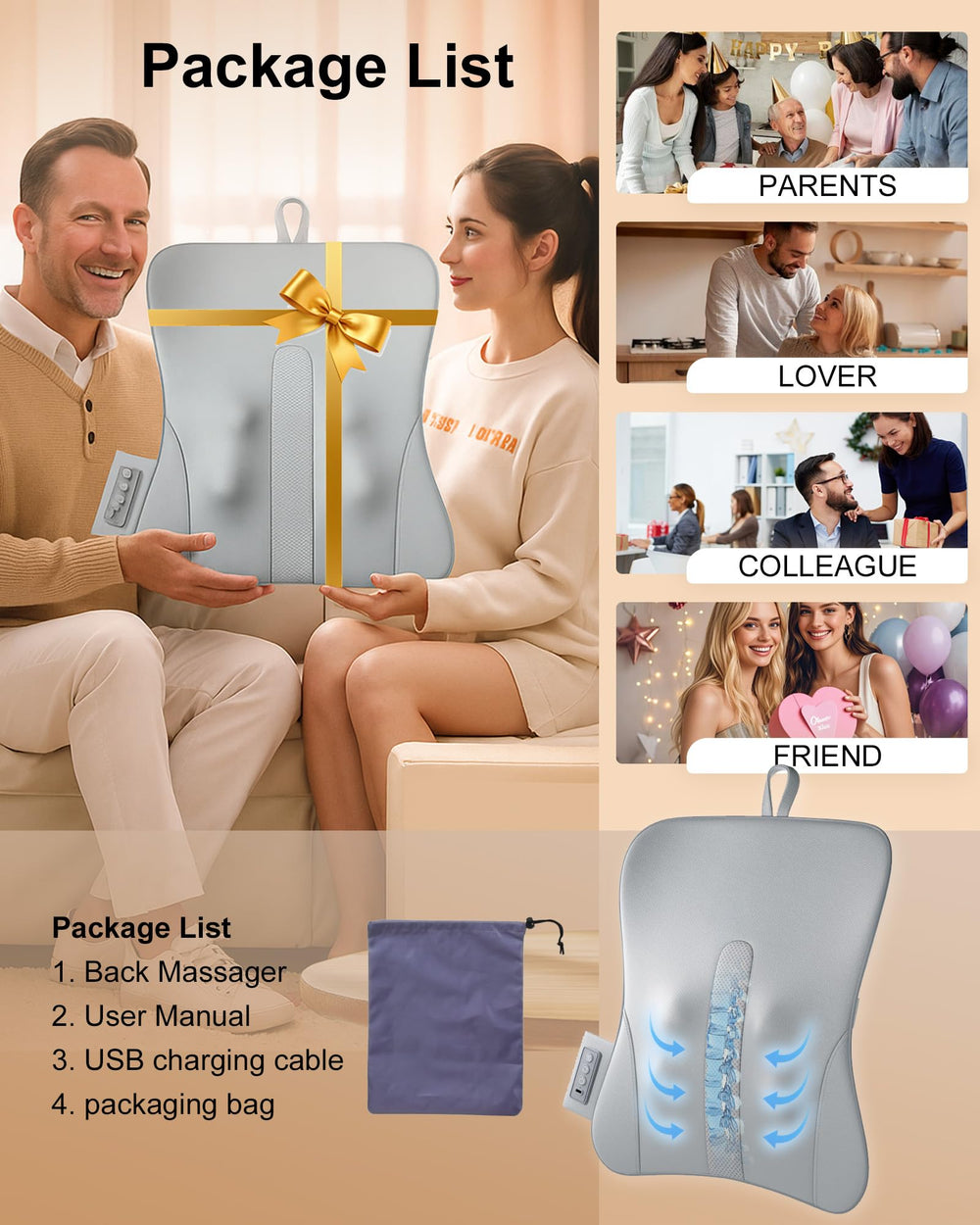 TUOSEDA portable back massager fits bag for travel relief.