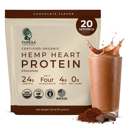 TUPAXA hemp protein chocolate bottle front ideal for easy vegan shakes