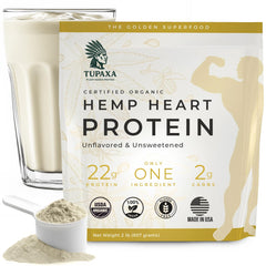 The TUPAXA hemp protein powder packaging shown for a convenient clean protein source.