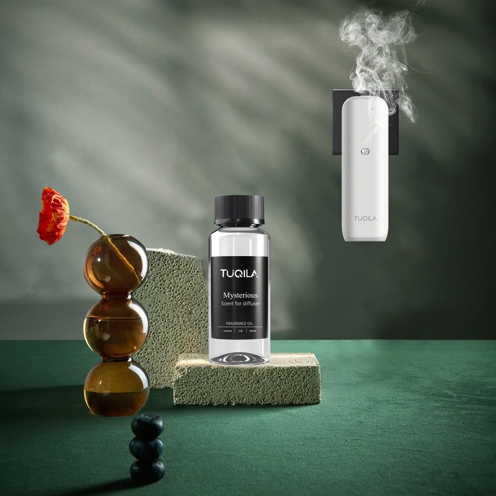 Tuqila Mysterious diffuser in a room demonstrates hotel-level aroma without water.