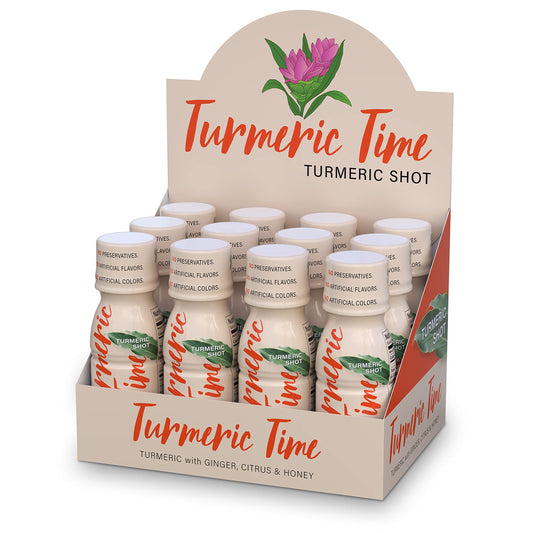 Turmeric Time turmeric shots bottle for convenient daily flavor boost.