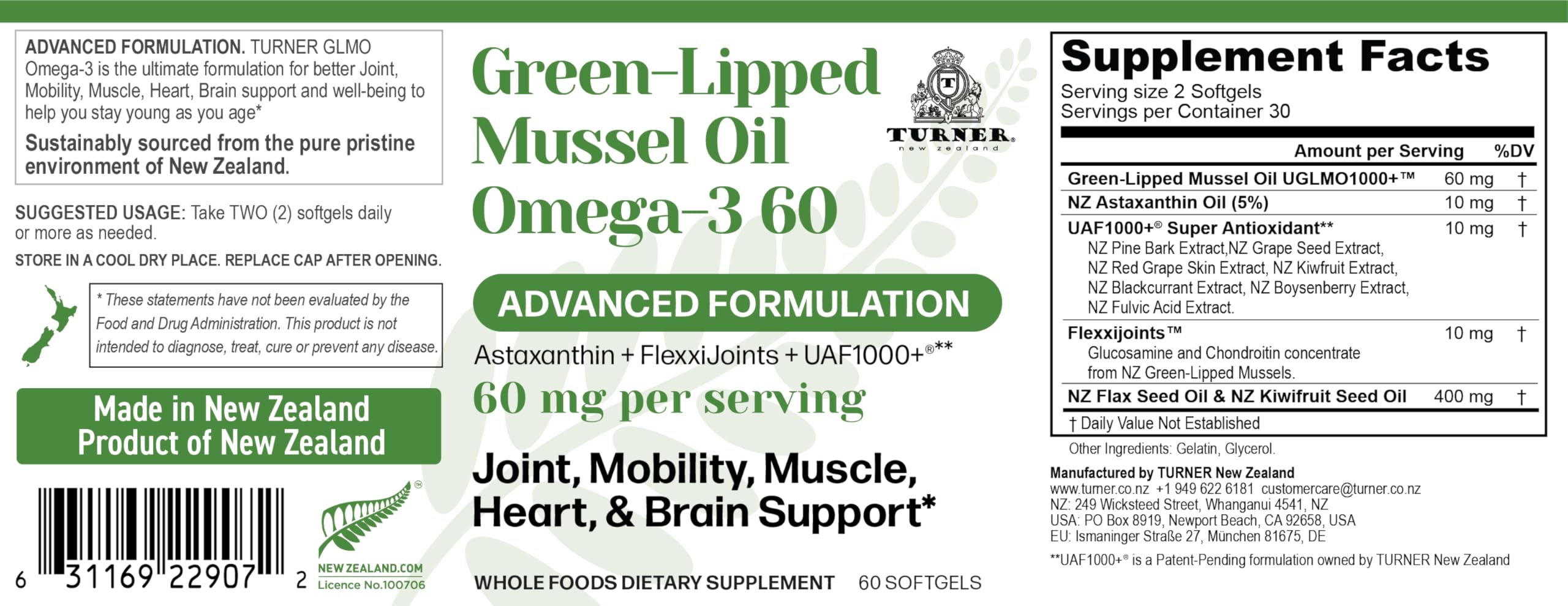 TURNER GLMO softgels closeup highlighting convenient small capsules and no fishy aftertaste