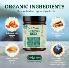 Tuyapio Sea Moss Gummies 16 in 1 pour shows on-the-go nutrition.