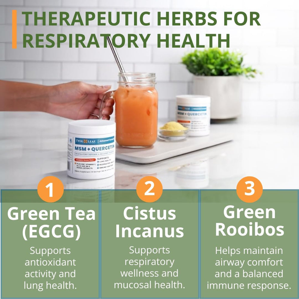 Close-up of zinc, beet powder, and EGCG ingredients from Twig & Leaf support daily vitality.