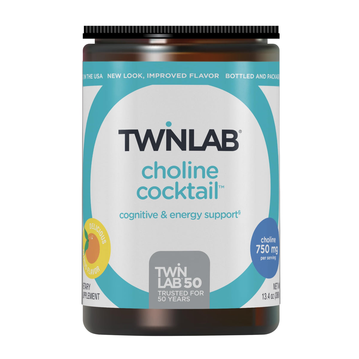 Twinlab Choline Cocktail bottle front promotes brain health support potential.
