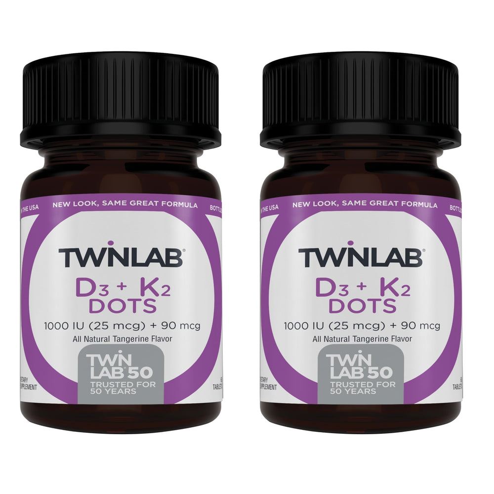 Twinlab Vitamin D3 K2 Dots bottle showing packaging for bone support.