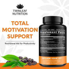 TwinLeaf Nutrition dopamine capsules close-up highlighting easy daily use for focus.