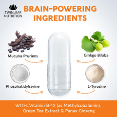 TwinLeaf Nutrition dopamine brain support ingredients label featuring L-Tyrosine and botanicals.