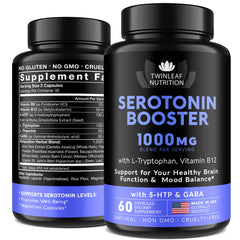 Twinleaf Serotonin bottle front with label and ingredients for daily balance.