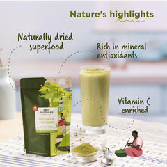 Two Brothers India Farms Moringa leaf powder tea cup for versatile infusion