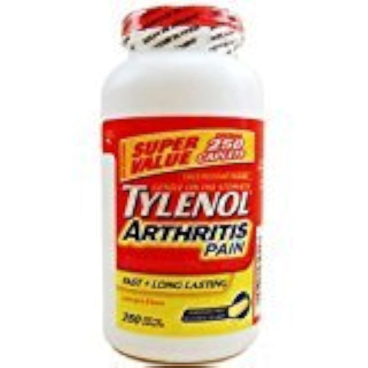 Tylenol Arthritis Pain 650 mg caplets in a 250-count bottle (front view) for temporary relief option