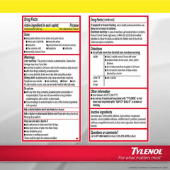 Tylenol Arthritis Pain bottle back label shows dosage details for safe at-home use