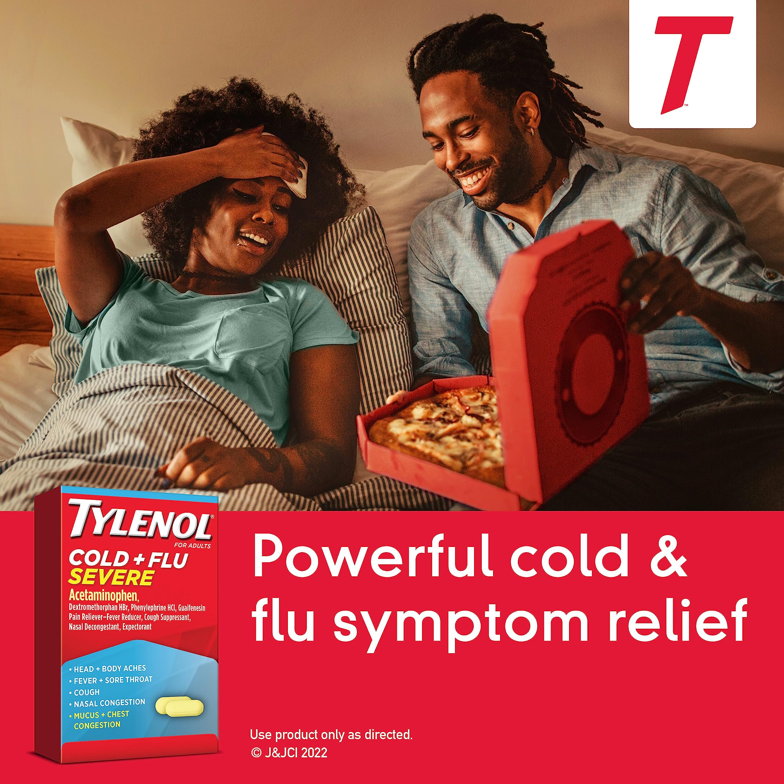 Tylenol Cold Flu Severe caplets labeling for 12+ suitability.