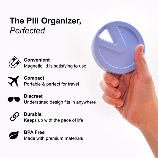 Travel RX Pill Case magnetic lid close-up improves one-handed access.