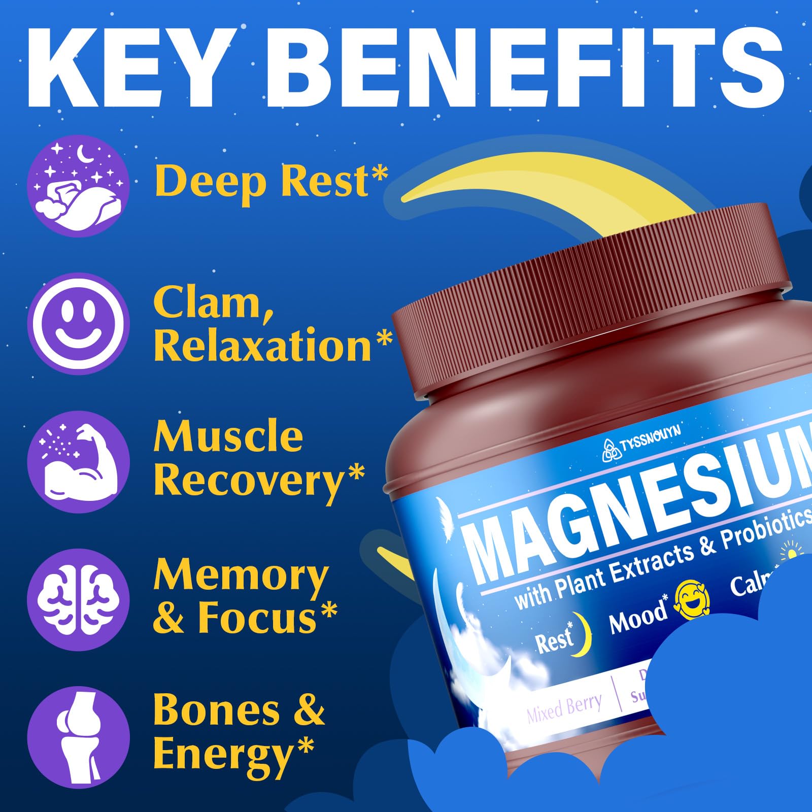 Tyssnouyn Magnesium Gummies mixed berry flavor close-up for daily use