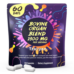 tzaxyan 1300mg beef organ supplement bottle front supporting daily energy and balance