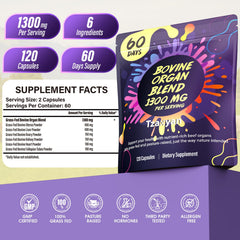 tzaxyan 1300mg beef organ supplement natural packaging conveying clean, pure nutrition