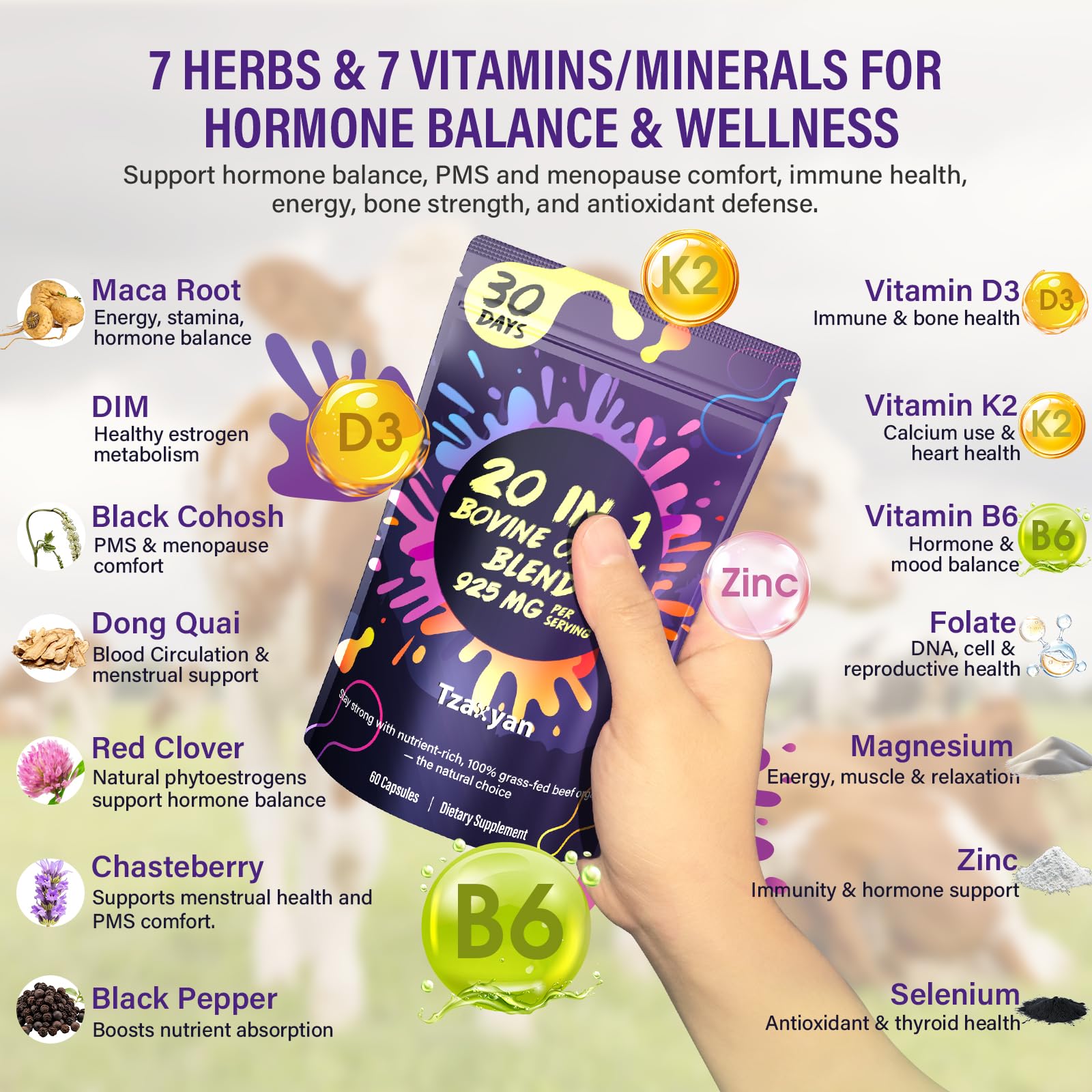 tzaxyan bovine organ capsules closeup emphasizing nutrient density for vitality
