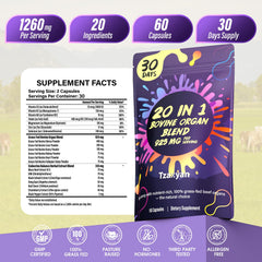 tzaxyan ingredients label close-up showing vitamins minerals and 21 components